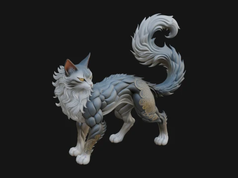 Carved Spirit Cat Statue Design 2 - 3D Print Model 3D Print Model
