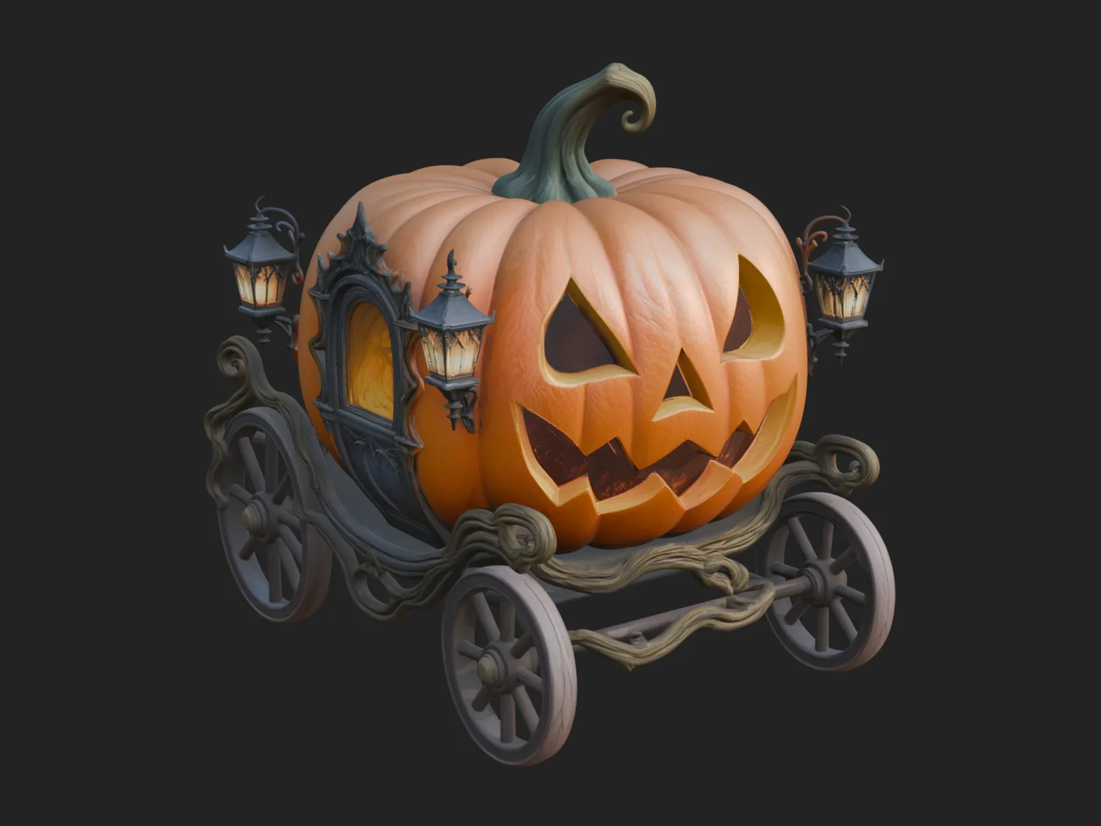 Pumpkin Halloween Carriage Model Design 3 - 3D Print Model 3D Print Model .c4d .max .obj .3ds .fbx .stl .blend 