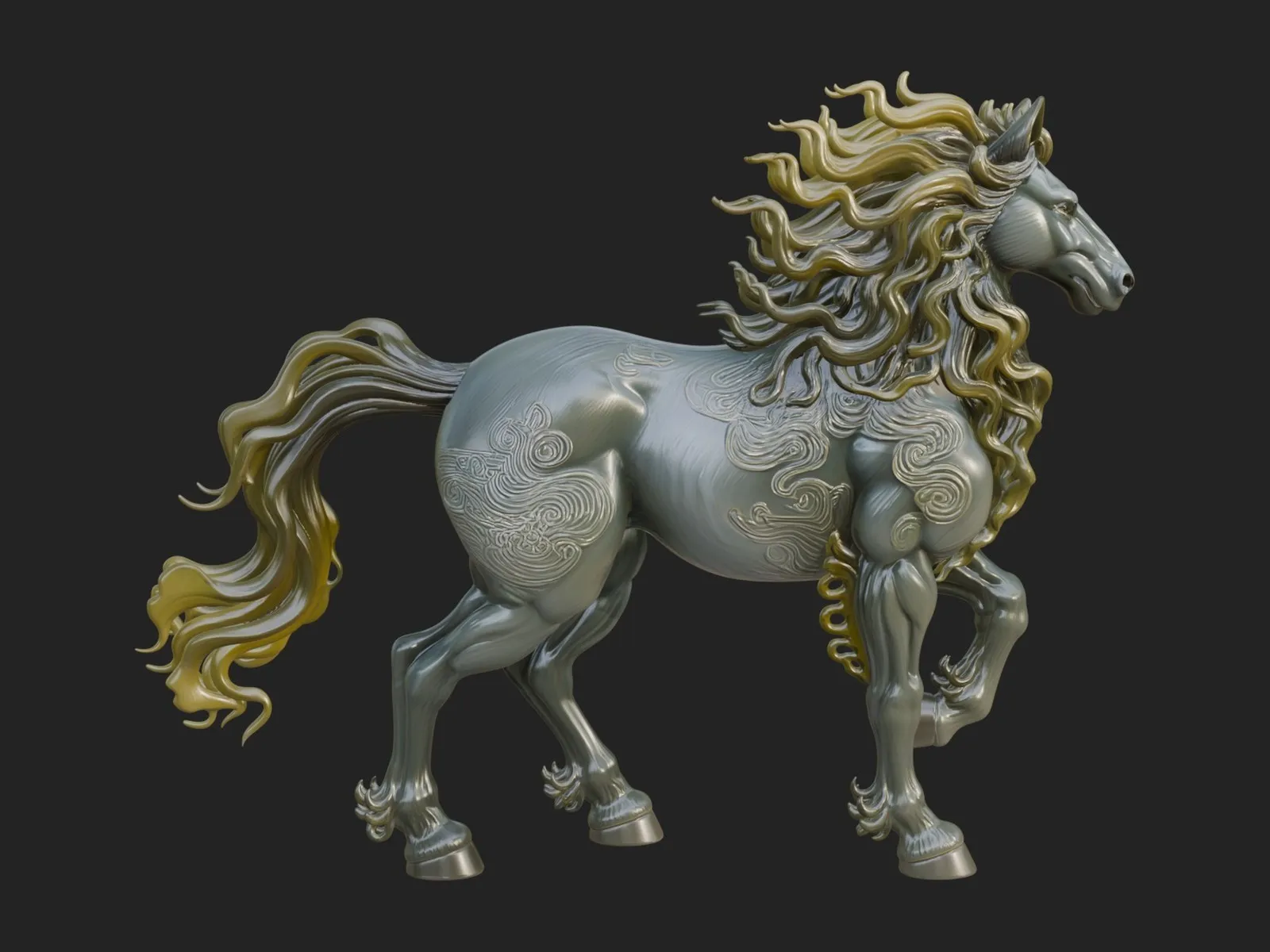Wild Horse Statue Design 17 - 3D Print Model 3D Print Model .c4d .max .obj .3ds .fbx .stl .blend 