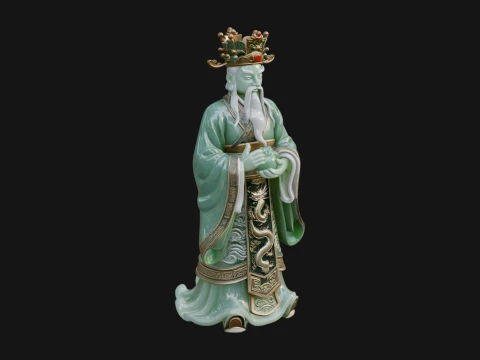 Crowned Jade Deity Statue Design 9 - 3D Print Model Modèles 3D en vedette