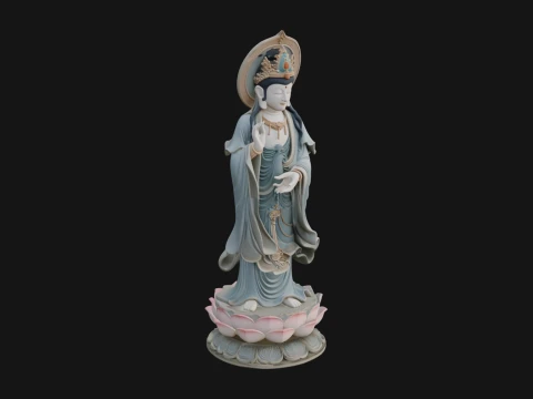 Standing Guanyin on Lotus Statue Design 7 - 3D Print Model Modèles 3D en vedette
