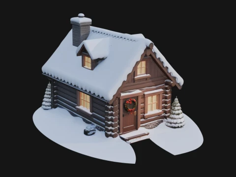 Snow Covered Log Cabin House Design 2 - 3D Print Model 3D Print Model