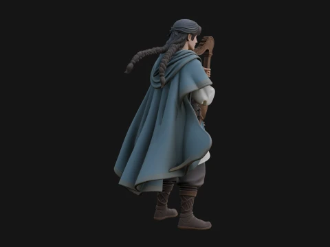 Robed Bard with Harp Statue Design 3 - 3D Print Model 3D Print Model