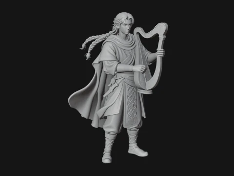 Robed Bard with Harp Statue Design 3 - 3D Print Model 3D Print Model