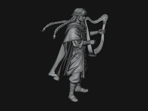 Robed Bard with Harp Statue Design 3 - 3D Print Model 3D Print Model