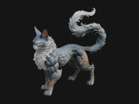 Carved Spirit Cat Statue Design 3 - 3D Print Model 3D Print Model