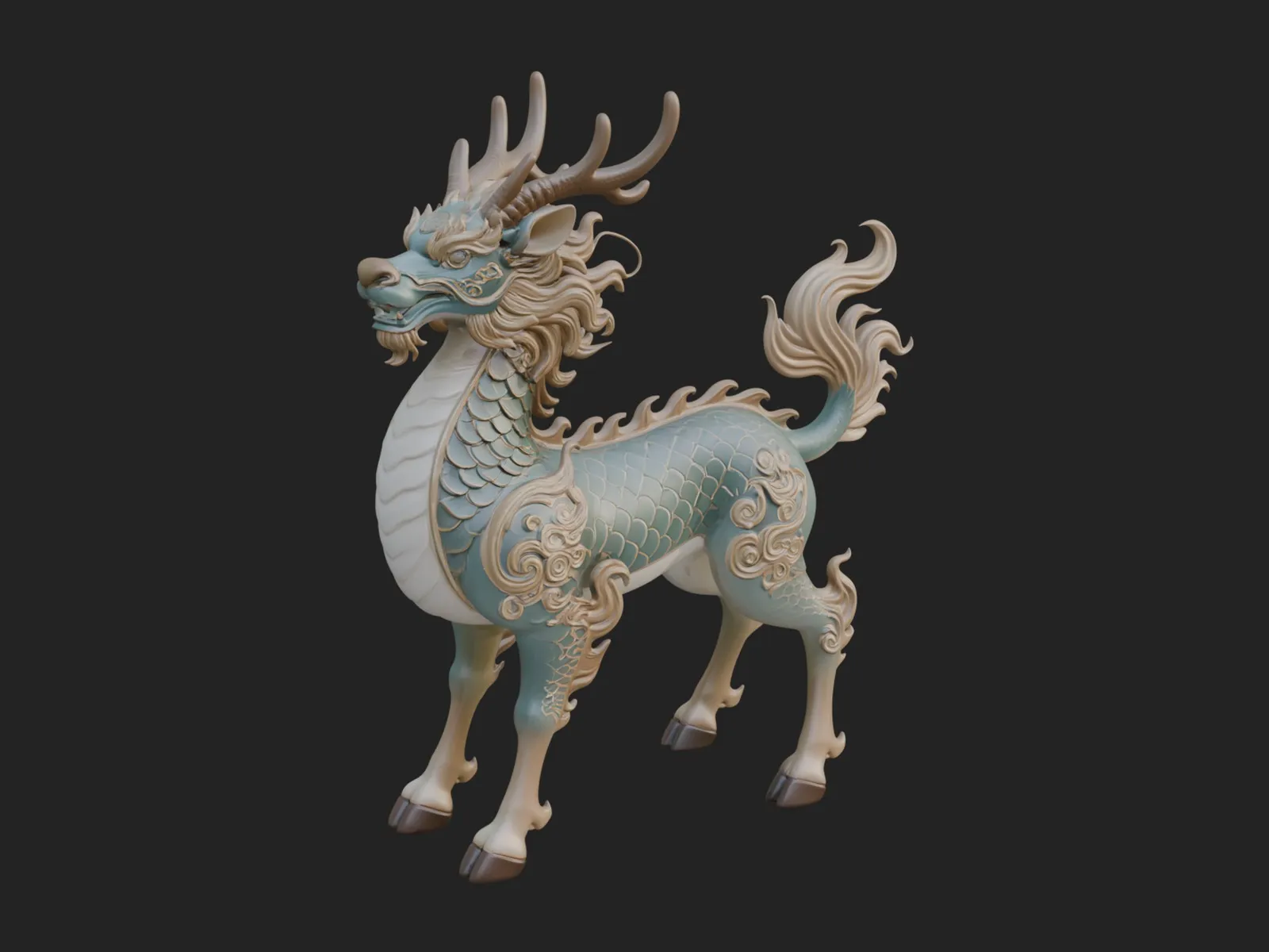 Qilin Deer Beast Statue Design 14 - 3D Print Model 3D Print Model .c4d .max .obj .3ds .fbx .stl .blend