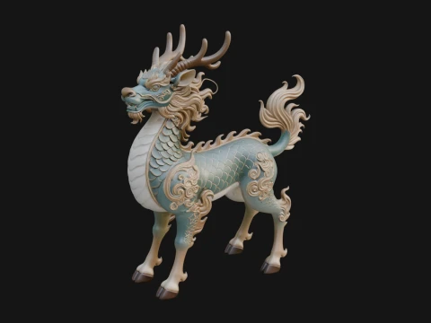 Qilin Deer Beast Statue Design 14 - 3D Print Model 3D Print Model