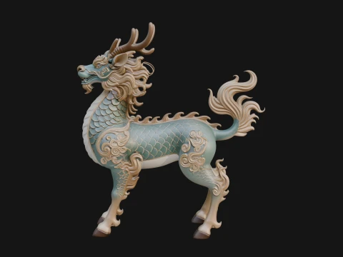 Qilin Deer Beast Statue Design 14 - 3D Print Model 3D Print Model