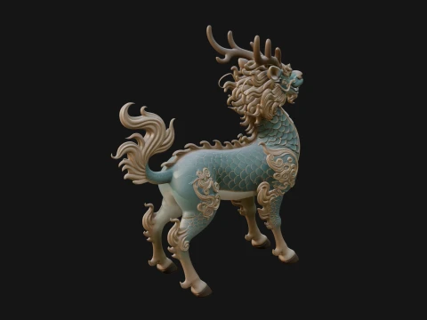 Qilin Deer Beast Statue Design 14 - 3D Print Model 3D Print Model