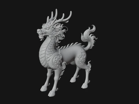 Qilin Deer Beast Statue Design 14 - 3D Print Model 3D Print Model