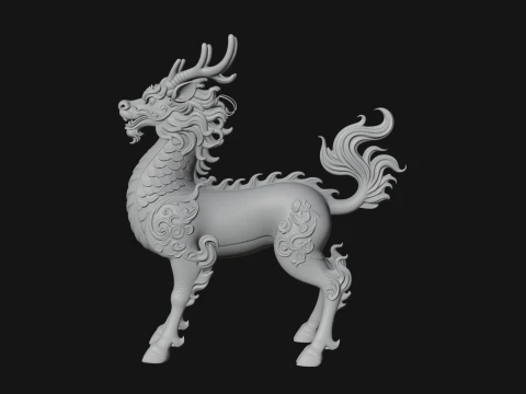Qilin Deer Beast Statue Design 14 - 3D Print Model 3D Print Model