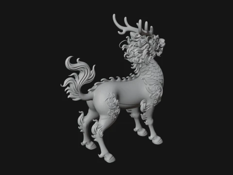 Qilin Deer Beast Statue Design 14 - 3D Print Model 3D Print Model