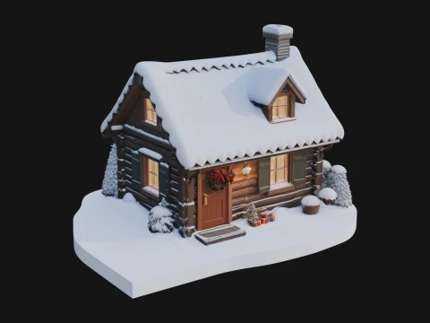 Snow Covered Log Cabin House Design 3 - 3D Print Model 3D Print Model