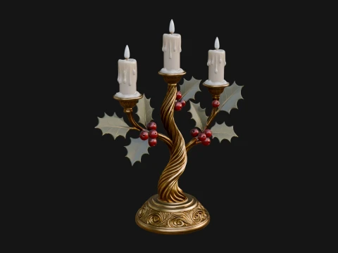 Holly Candle Candelabra Model Design 4 - 3D Print Model 3Dプリントモデル