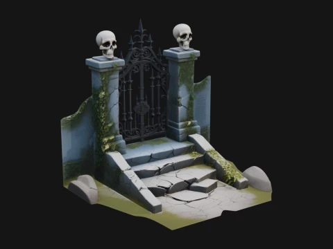 Skull Topped Graveyard Gate Design 3 - 3D Print Model 3D प्रिंट मॉडल