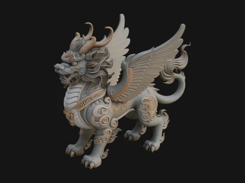 Qilin Deer Beast Statue Design 17 - 3D Print Model 3D Print Model