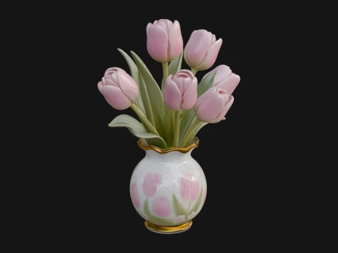Tulip Bouquet Flower Vase Design 1 - 3D Print Model 3D Print Model