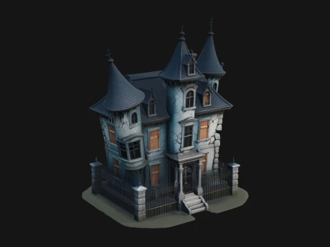 Victorian Spire Mansion Model Design 5 - 3D Print Model Modèles 3D en vedette
