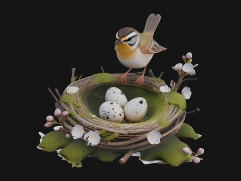 Bird Nest with Eggs Statue Design 1 - 3D Print Model 3D Print Model