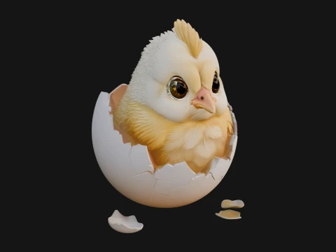 Easter Chick in Eggshell Statue Design 5 - 3D Print Model 3D Print Model