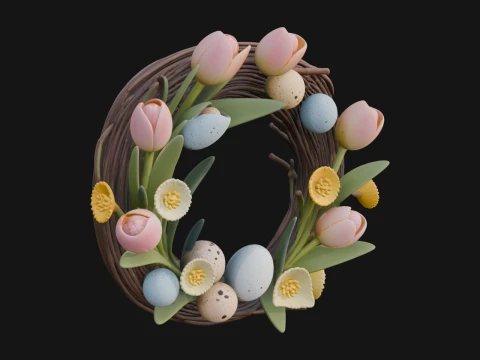 Spring Tulip Wreath Ornament Design 1 - 3D Print Model 3D Print Model