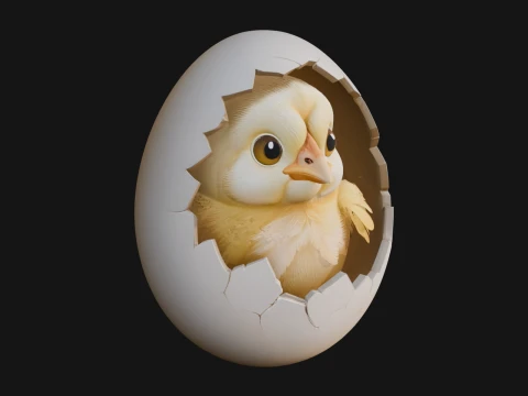 Easter Chick in Eggshell Statue Design 6 - 3D Print Model 3D Print Model