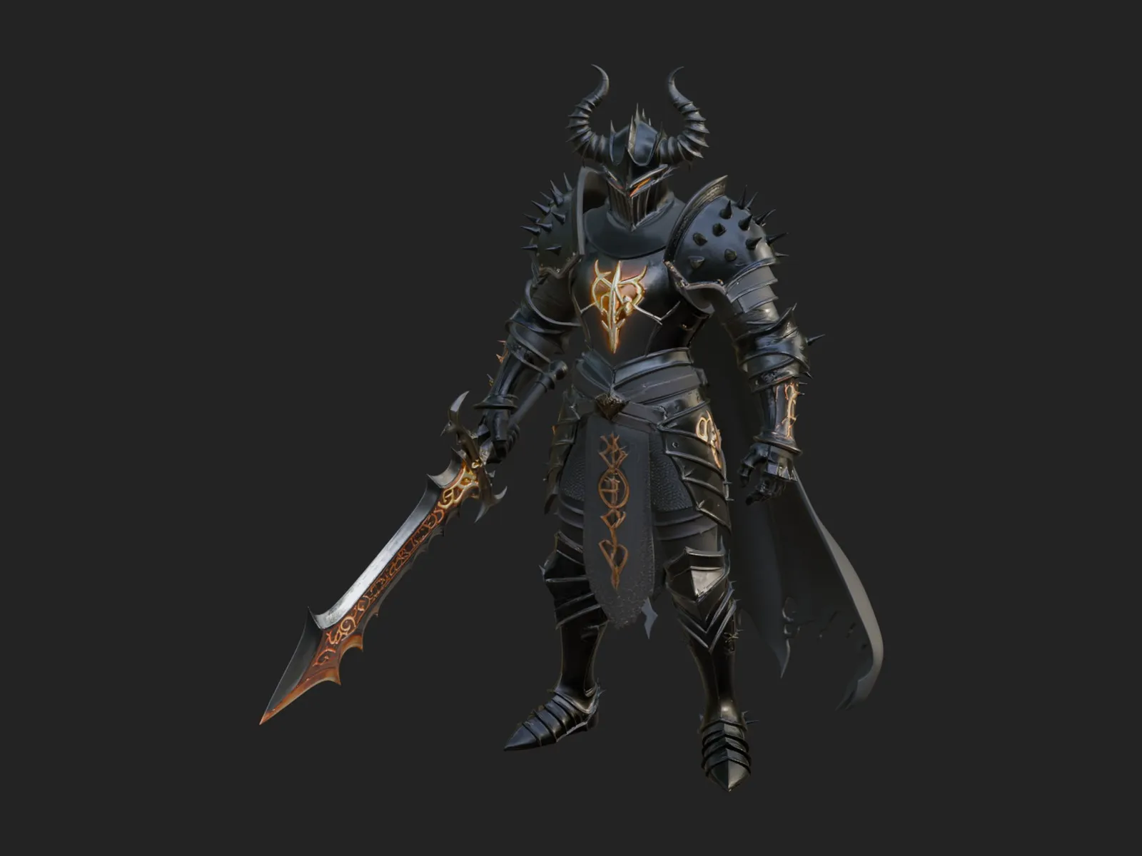 Dark Horned Knight Statue Design 9 - 3D Print Model 3D Print Model .c4d .max .obj .3ds .fbx .stl .blend 