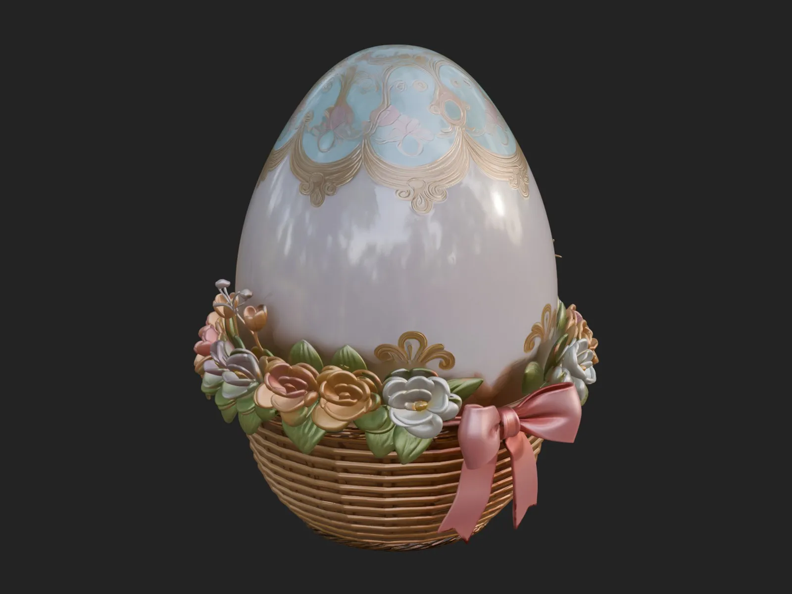 Easter Egg in Basket Ornament Design 2 - 3D Print Model 3D Print Model .c4d .max .obj .3ds .fbx .stl .blend 
