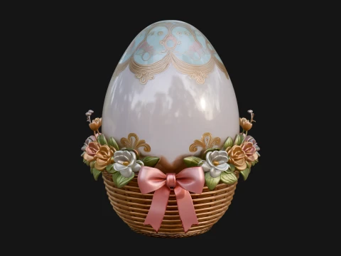 Easter Egg in Basket Ornament Design 2 - 3D Print Model 3D Print Model