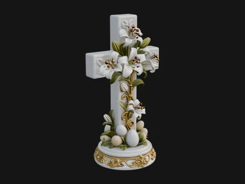 Lily Easter Cross Statue Design 1 - 3D Print Model Modello di stampa 3D