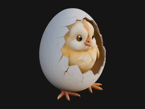 Easter Chick in Eggshell Statue Design 7 - 3D Print Model 3D Print Model