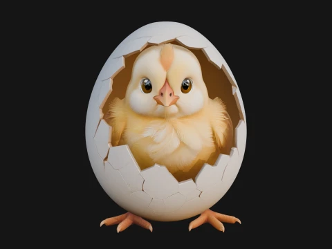 Easter Chick in Eggshell Statue Design 7 - 3D Print Model 3D Print Model