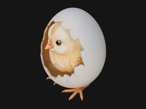 Easter Chick in Eggshell Statue Design 7 - 3D Print Model 3D Print Model