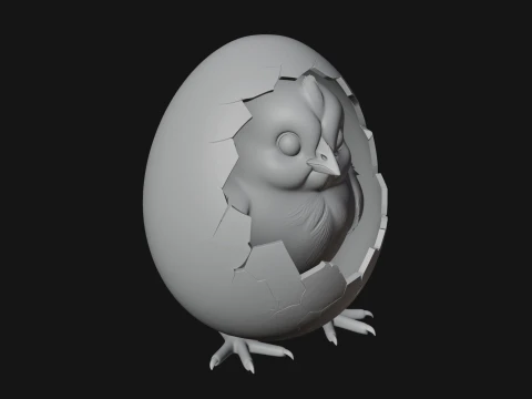 Easter Chick in Eggshell Statue Design 7 - 3D Print Model 3D Print Model