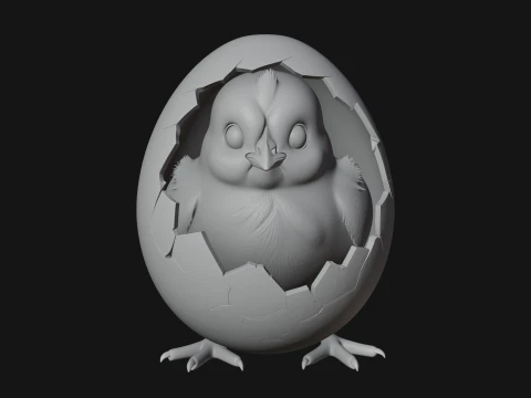 Easter Chick in Eggshell Statue Design 7 - 3D Print Model 3D Print Model