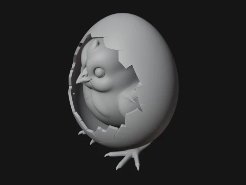 Easter Chick in Eggshell Statue Design 7 - 3D Print Model 3D Print Model