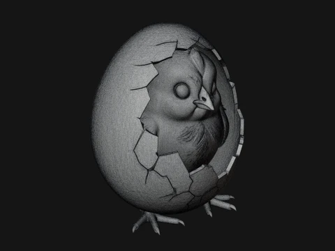 Easter Chick in Eggshell Statue Design 7 - 3D Print Model 3D Print Model