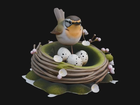 Bird Nest with Eggs Statue Design 3 - 3D Print Model 3D Print Model