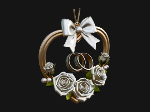 Wedding Rings Heart Wreath Ornament Design 2 - 3D Print Model 3D Print Model
