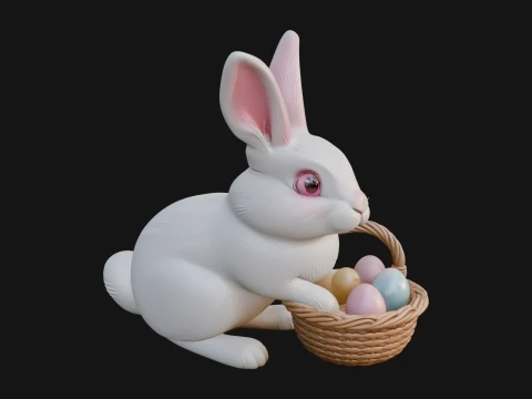 Easter Bunny with Basket Statue Design 6 - 3D Print Model 3D Print Model