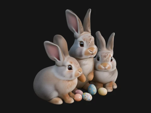 Rabbit Family Group Statue Design 3 - 3D Print Model Model do druku 3D