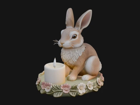 Rabbit Candle Holder Statue Design 2 - 3D Print Model 3D Print Model
