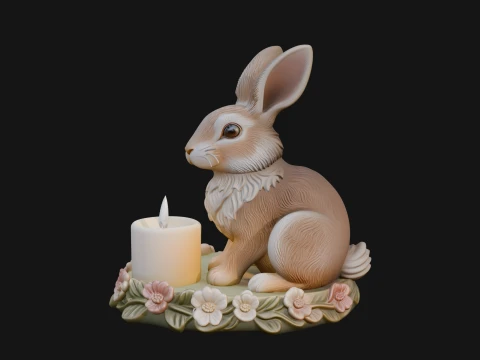 Rabbit Candle Holder Statue Design 2 - 3D Print Model 3D Print Model