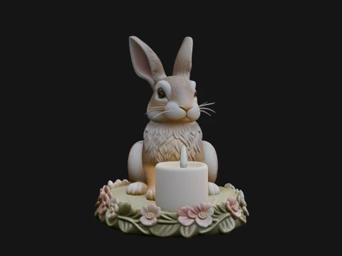 Rabbit Candle Holder Statue Design 2 - 3D Print Model 3D Print Model