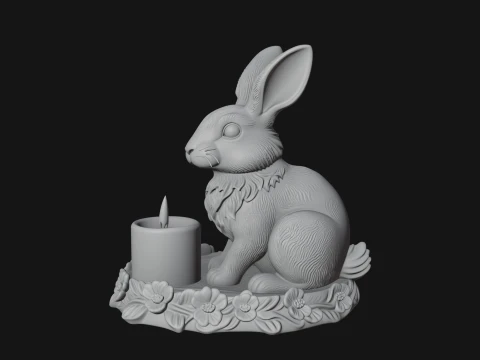 Rabbit Candle Holder Statue Design 2 - 3D Print Model 3D Print Model