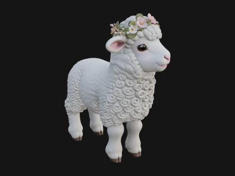 Lamb with Flower Crown Statue Design 2 - 3D Print Model 3D Print Model