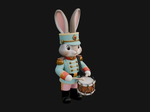 Rabbit Drummer Soldier Statue Design 3 - 3D Print Model 3D Druckmodell