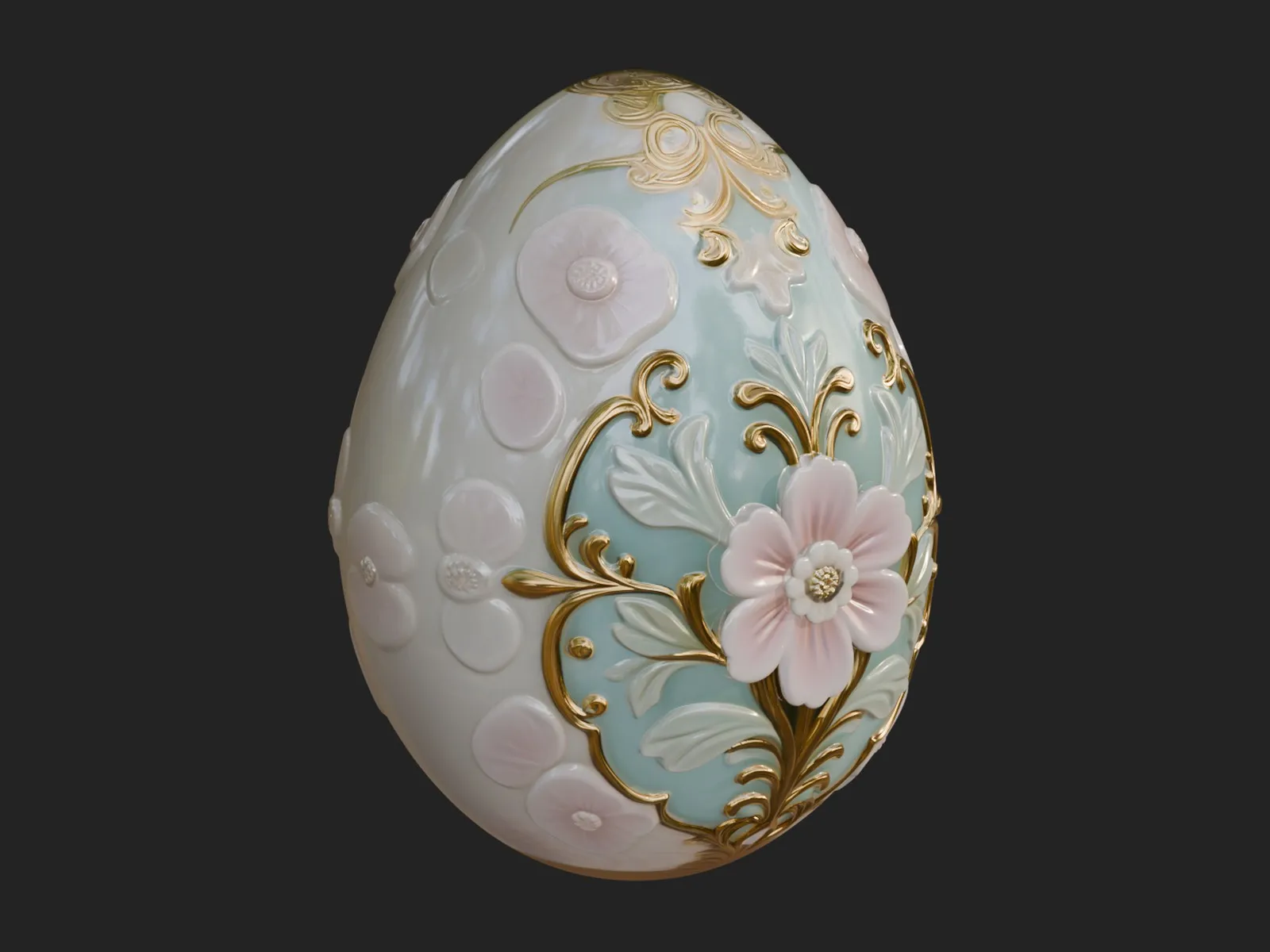 Floral Carved Easter Egg Ornament Design 4 - 3D Print Model 3D Print Model .c4d .max .obj .3ds .fbx .stl .blend 