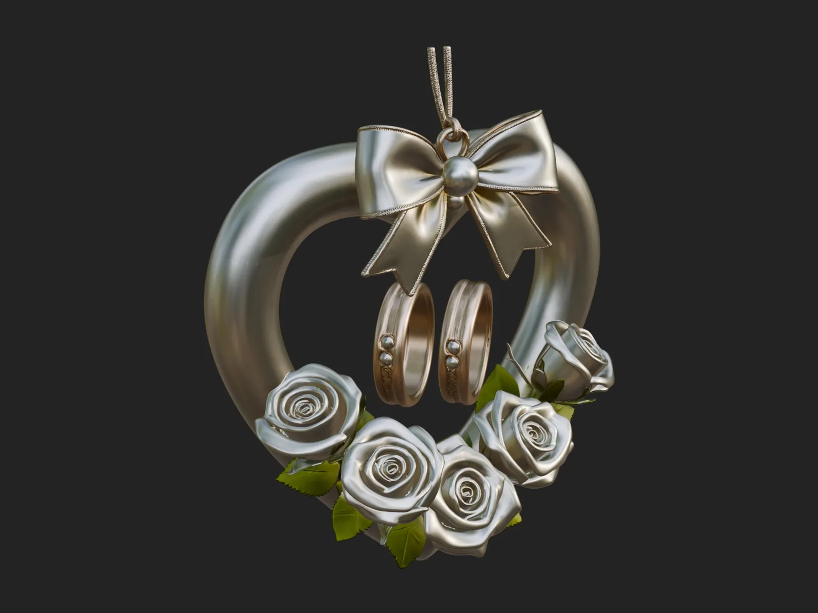 Wedding Rings Heart Wreath Ornament Design 3 - 3D Print Model 3D Print Model .c4d .max .obj .3ds .fbx .stl .blend 